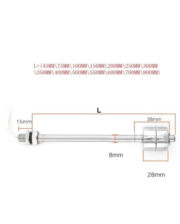 Elektromechaninis vandens lygio plūdinis jungiklis - I formos - plienas - 100 mm, KAINA: 15.49, KODAS: FLOAT-100MM | 002