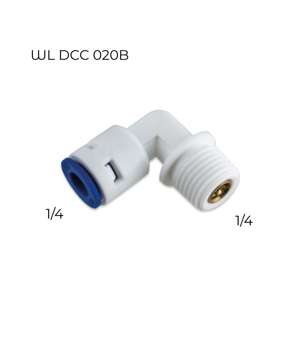 "L" FORMOS RO ALKŪNĖ SU ATBULINIU VOŽTUVU IR IŠORINIU SRIEGIU - V1/4 | S1/4, KAINA: 3.99, KODAS: DCC-020B | 001