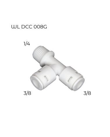 "T" FORMOS RO JUNGTIS SU IŠORINIU SRIEGIU - V3/8 | V3/8 | S1/4, KAINA: 3.99, KODAS: DCC-008G | 001