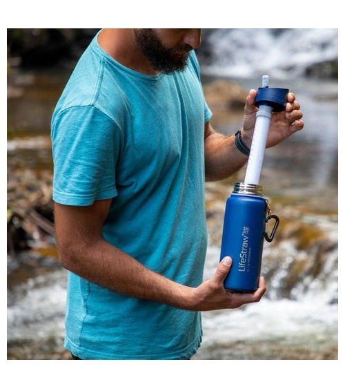 IZOLIUOTAS NERŪDIJANČIO PLIENO VANDENS BUTELIS SU FILTRU LIFESTRAW GO (ŠVIESIAI MĖLYNAS 710 ML), KAINA BE PVM: 61.942149, KODAS: