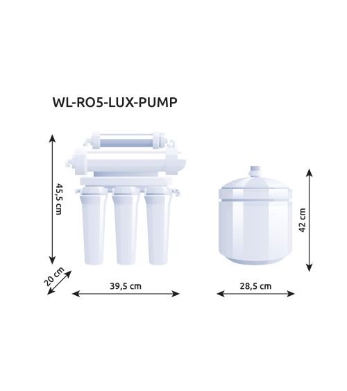 Atvirkštinio osmoso sistema RO5 Pro 100 GPD su siurbliu ir manometrais, KAINA: 173.47, KODAS: RO5-LUX-PUMP | 001