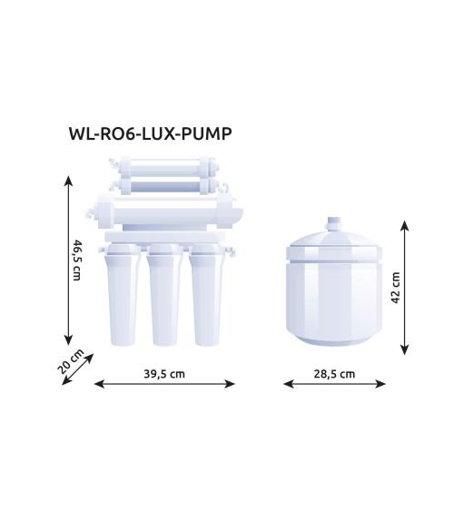 Atvirkštinio osmoso sistema WaterLovers RO6 Pro 100 GPD su siurbliu ir manometrais, KAINA: 213.44, KODAS: RO6-LUX-PUMP | 001