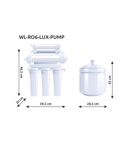 Atvirkštinio osmoso sistema WaterLovers RO6 Pro 100 GPD su siurbliu, KAINA BE PVM: 169.421487, KODAS: RO6-LUX-PUMP | 005