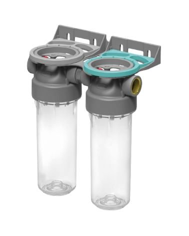 Plastic housing filter 2P ECO DUPLEX 9" ¾ transparent PET bowl ¾ – ¾" (EN), KAINA: 0, KODAS: FDPP2P0130 | 002