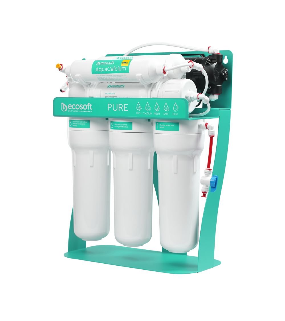 P’URE AquaCalcium Mint reverse osmosis filter with pump on metal rack (EN), KAINA: 353, KODAS: MO675PSMACECO | 001