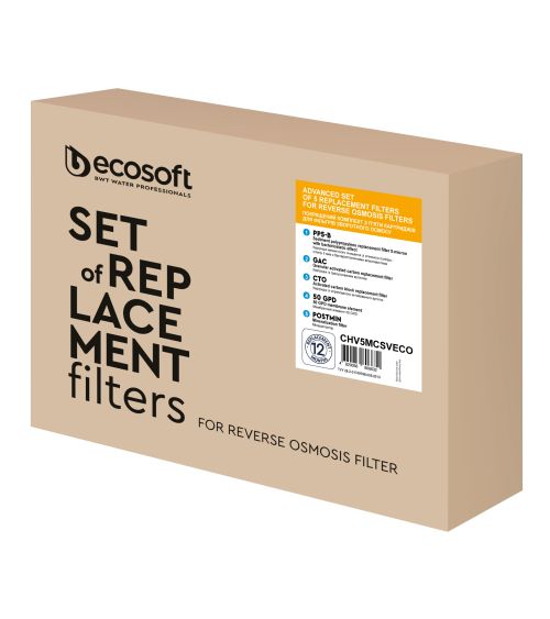 Standartinis pažangus 5 pakaitinių filtrų rinkinys ECOSOFT (PP5-GAC-CTO-50GPD-POSTMIN), KAINA: 34.83, KODAS: CHV5MCSVECO-GP | 00