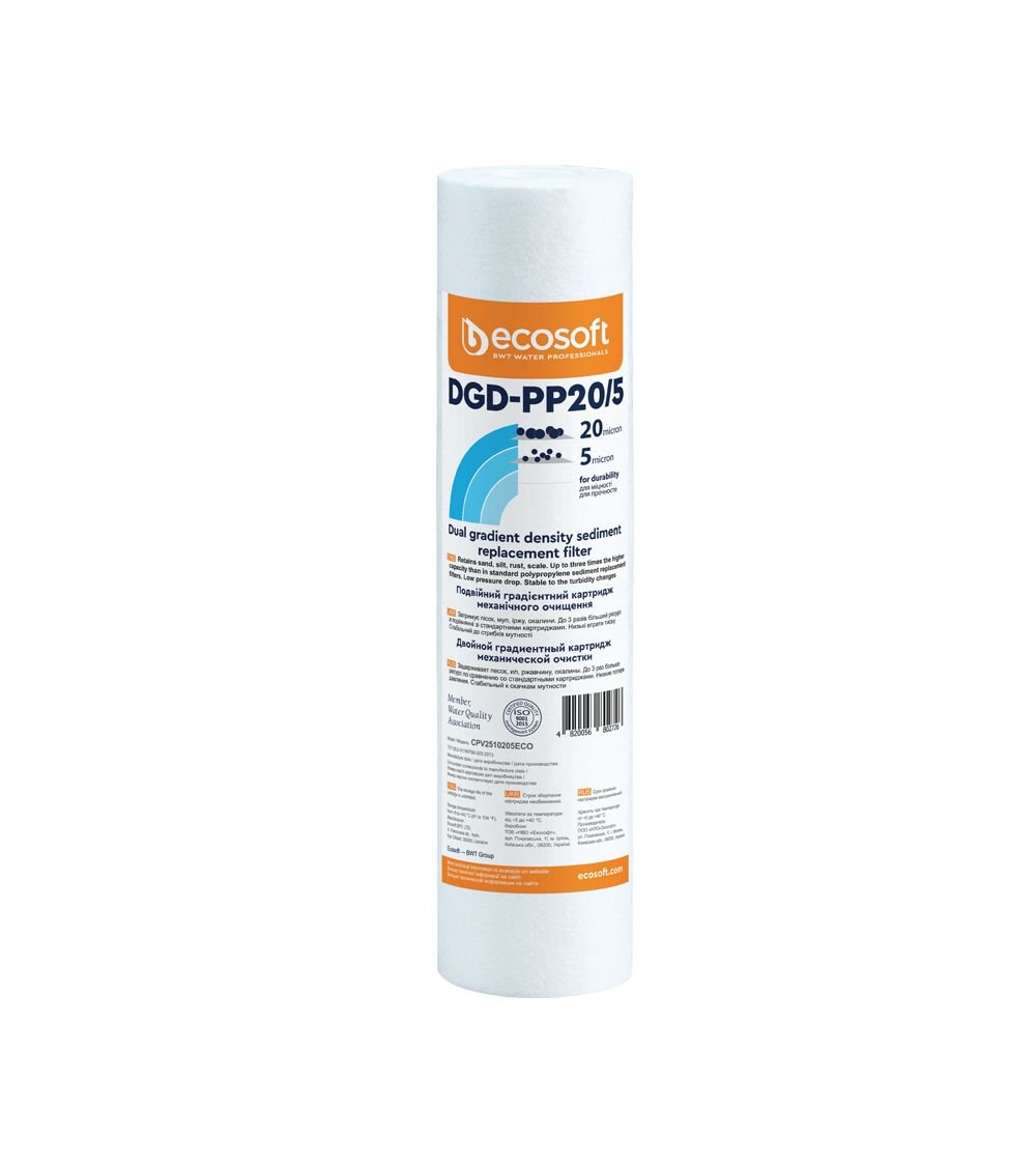 Ecosoft dual gradient PP sediment filter 2.5″×10″ 20-5 micron, KAINA: 1.007325, KODAS: CPV2510205ECO | 001