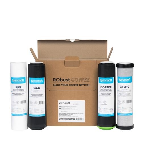 „Ecosoft“ atvirkštinio osmoso filtro "RObust PRO" atsarginių filtrų rinkinys 1-2-3-4, KAINA: 33.93566, KODAS: CHVROBUSTCOFFEE | 