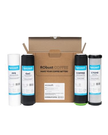 „Ecosoft“ atvirkštinio osmoso filtro "RObust PRO" atsarginių filtrų rinkinys 1-2-3-4, KAINA: 33.93566, KODAS: CHVROBUSTCOFFEE | 