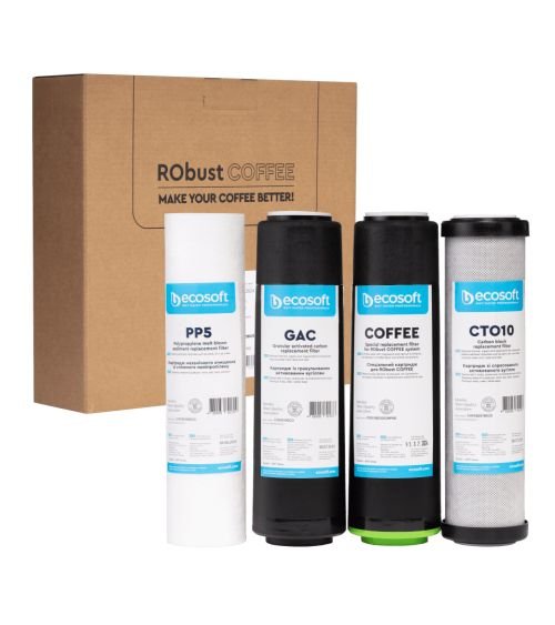 „Ecosoft“ atvirkštinio osmoso filtro "RObust PRO" atsarginių filtrų rinkinys 1-2-3-4, KAINA: 33.93566, KODAS: CHVROBUSTCOFFEE | 