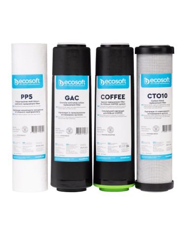 „Ecosoft“ atvirkštinio osmoso filtro "RObust PRO" atsarginių filtrų rinkinys 1-2-3-4, KAINA: 33.93566, KODAS: CHVROBUSTCOFFEE | 