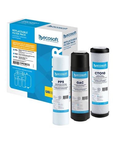 „Ecosoft“ pakaitinių filtrų rinkinys 3 pakopų vandens filtrams PP5-GAC-CTO, KAINA: 8.58979, KODAS: CHV3ECO-GP | 002