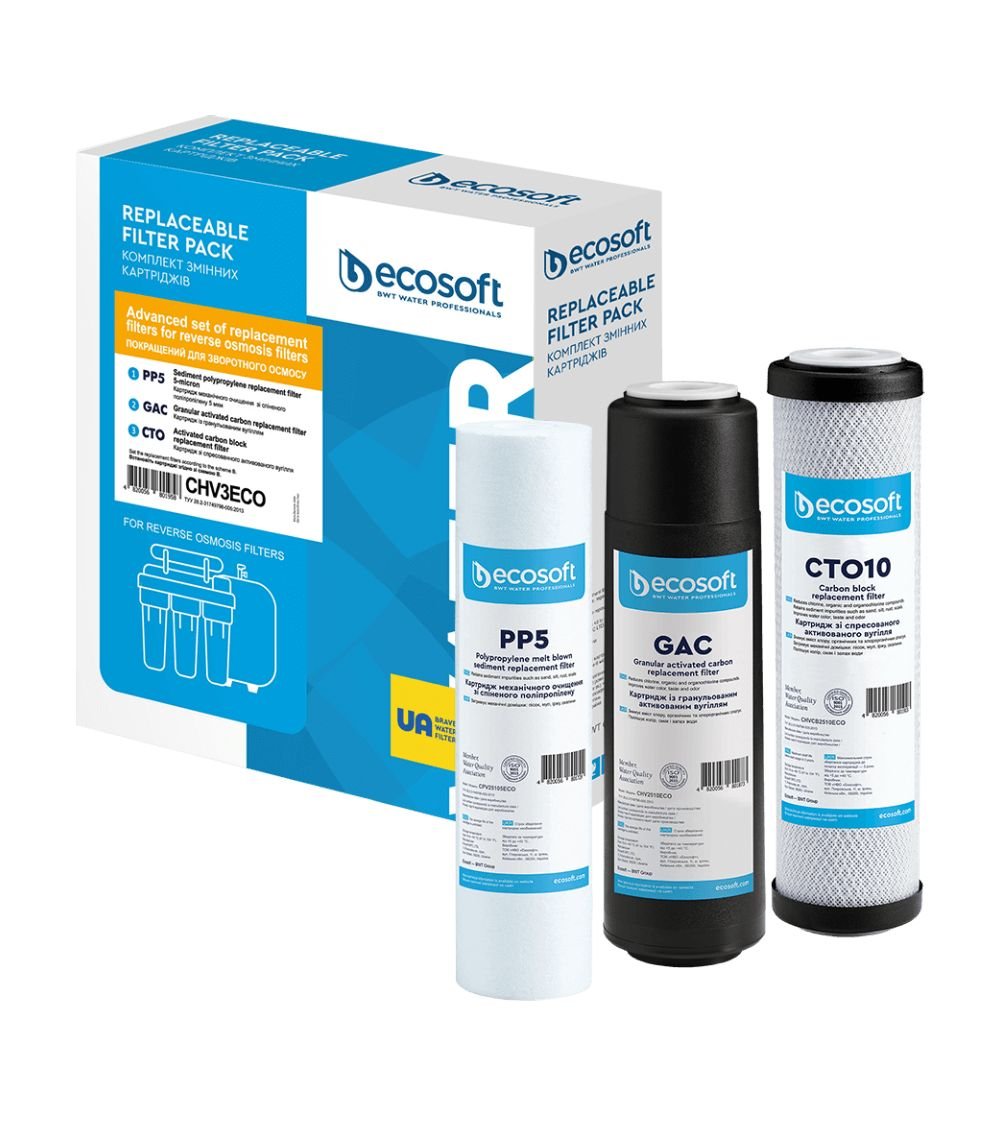 Ecosoft pakaitinių filtrų rinkinys 3 pakopų vandens filtrams, KAINA: 15.318146, KODAS: CMV3ECO-GP | 001